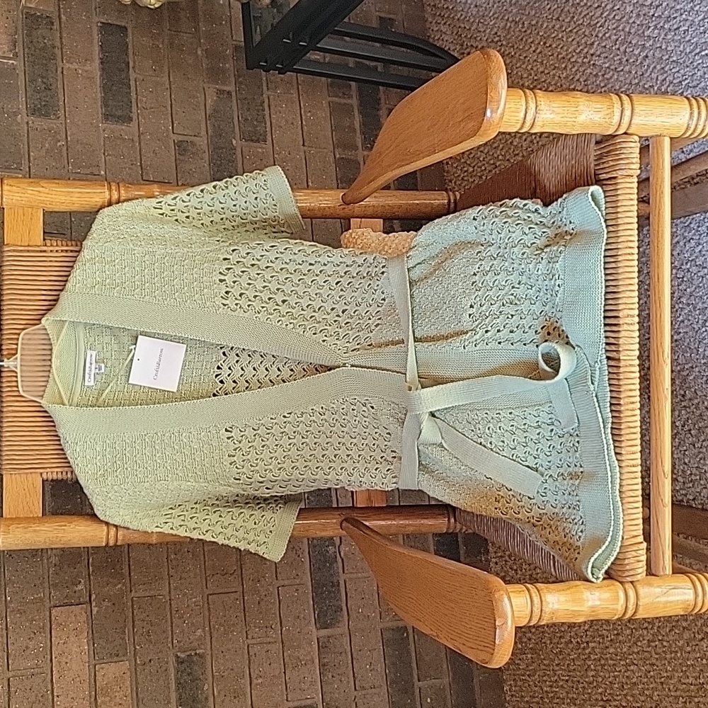 Croft&Barrow, sage green, short sleeve, tunic cardigan, size S